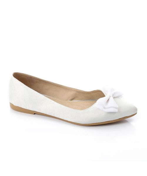 XO Style Decorated With Bow Ballerina Satin For Women - White