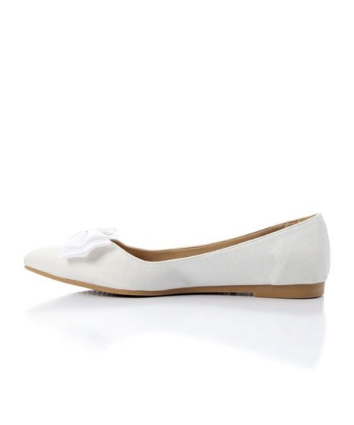 XO Style Decorated With Bow Ballerina Satin For Women - White
