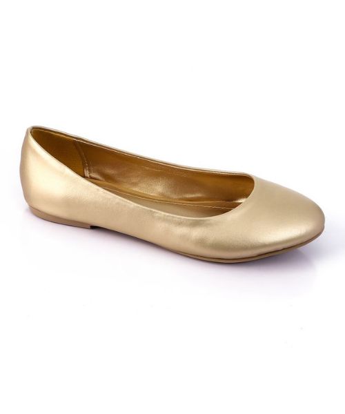 XO Style Solid Ballerina Faux Leather For Women - Gold