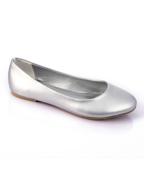 XO Style Solid Ballerina Faux Leather For Women - Silver