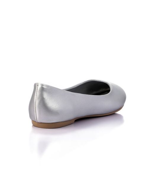 XO Style Solid Ballerina Faux Leather For Women - Silver