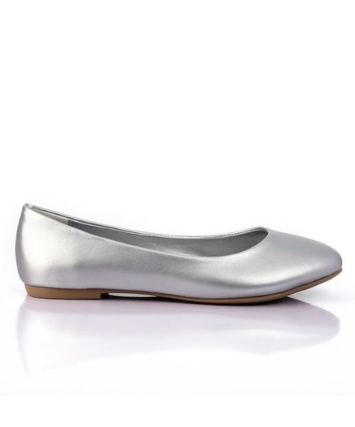 XO Style Solid Ballerina Faux Leather For Women - Silver