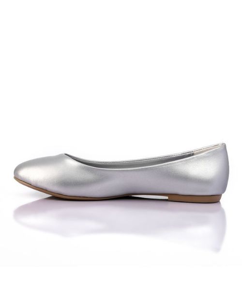 XO Style Solid Ballerina Faux Leather For Women - Silver