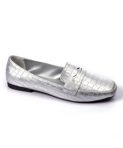 XO Style Patterned Ballerina Faux Leather For Women - Silver