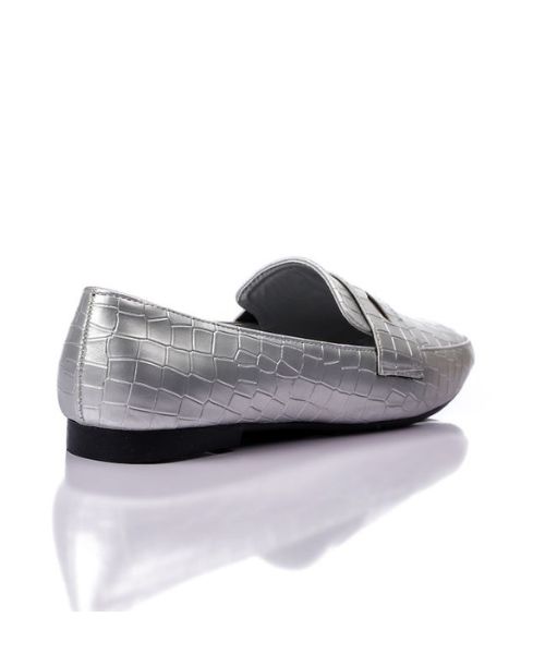 XO Style Patterned Ballerina Faux Leather For Women - Silver