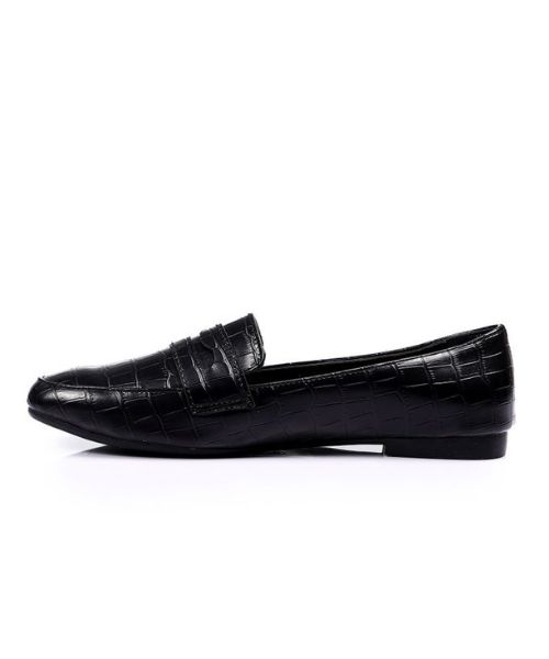 XO Style Patterned Ballerina Faux Leather For Women - Black