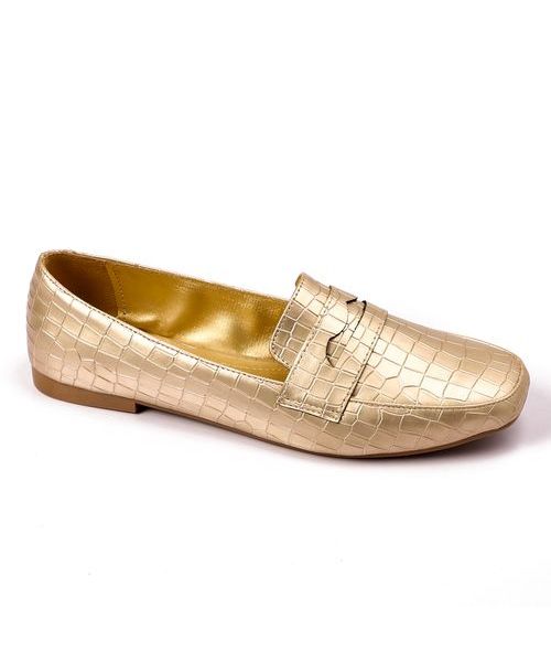 XO Style Patterned Ballerina Faux Leather For Women - Gold