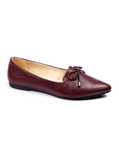 XO Style Patterned Ballerina Faux Leather For Women - Dark Red