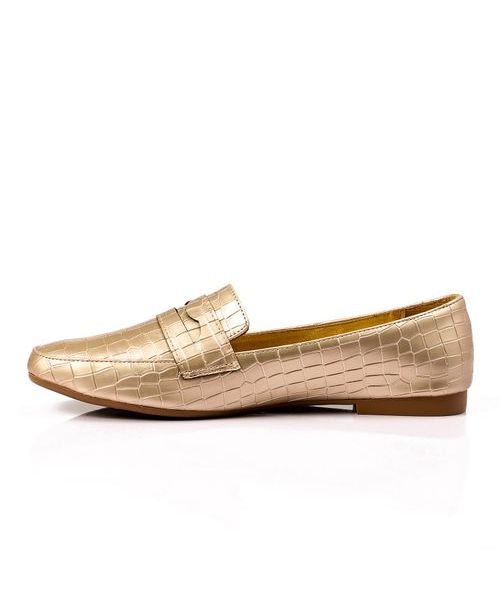 XO Style Patterned Ballerina Faux Leather For Women - Gold