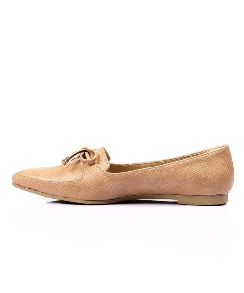 XO Style Patterned Ballerina Faux Leather For Women - Beige