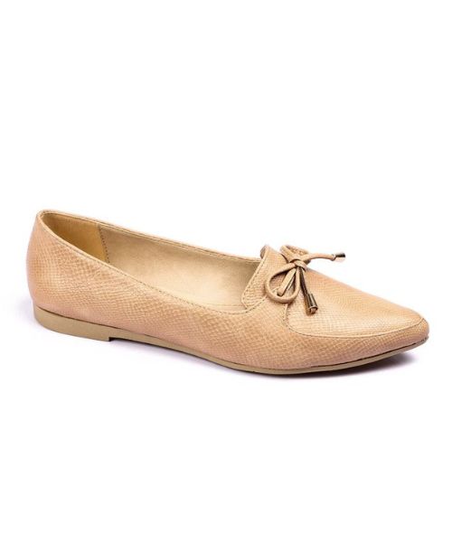 XO Style Patterned Ballerina Faux Leather For Women - Beige