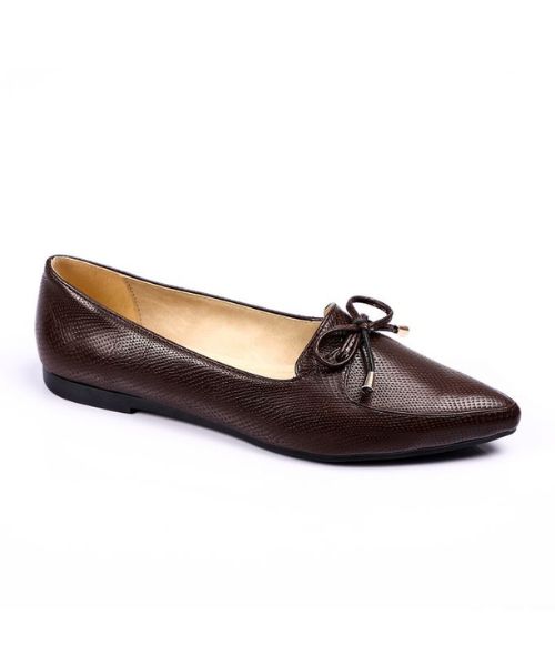 XO Style Patterned Ballerina Faux Leather For Women - Brown