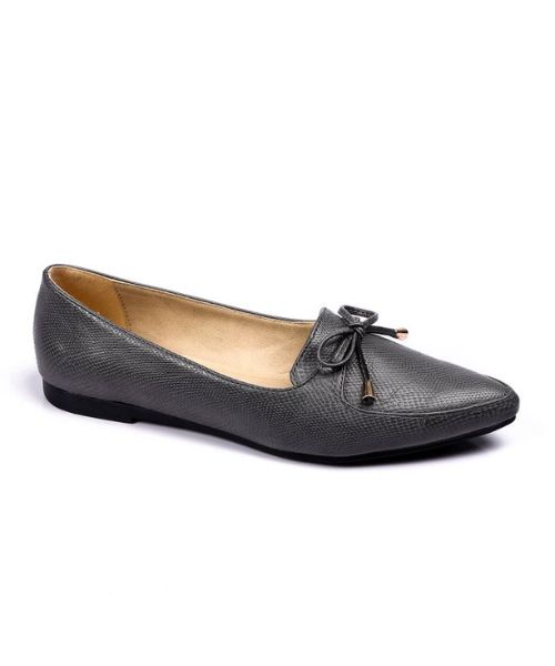 XO Style Patterned Ballerina Faux Leather For Women - Grey