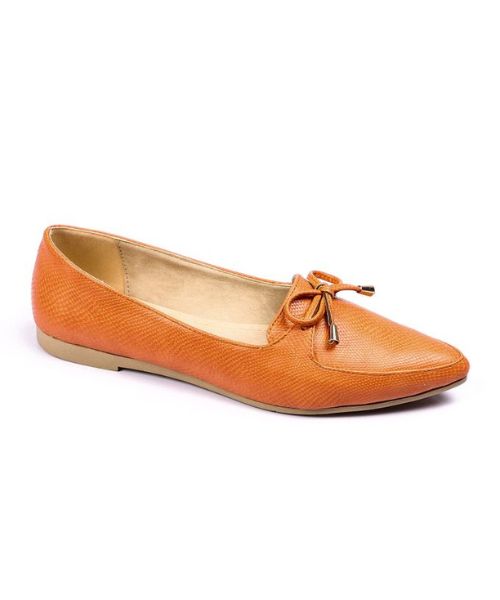 XO Style Patterned Ballerina Faux Leather For Women - Orange