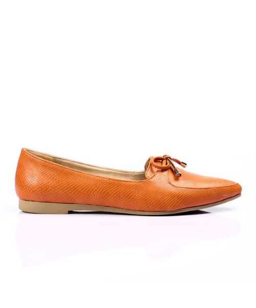 XO Style Patterned Ballerina Faux Leather For Women - Orange