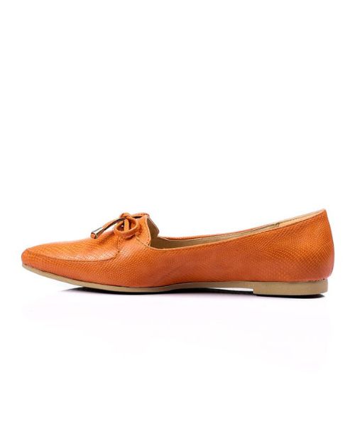 XO Style Patterned Ballerina Faux Leather For Women - Orange