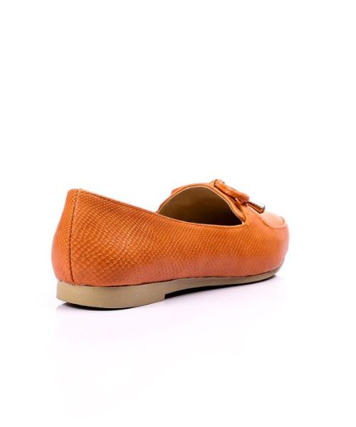 XO Style Patterned Ballerina Faux Leather For Women - Orange