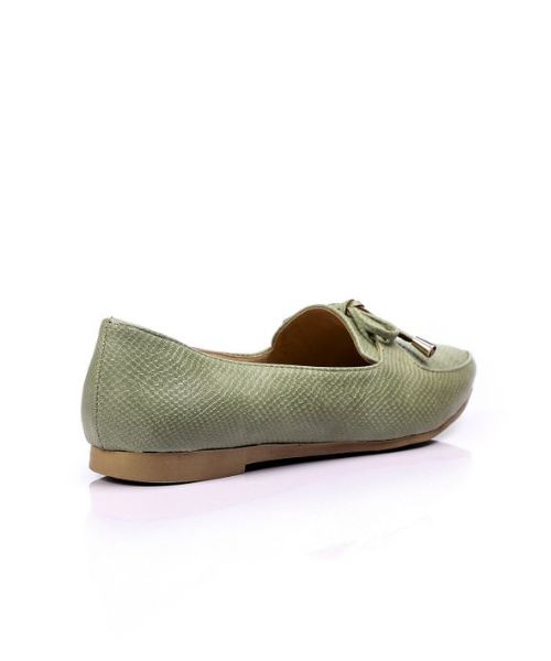 XO Style Patterned Ballerina Faux Leather For Women - Olive