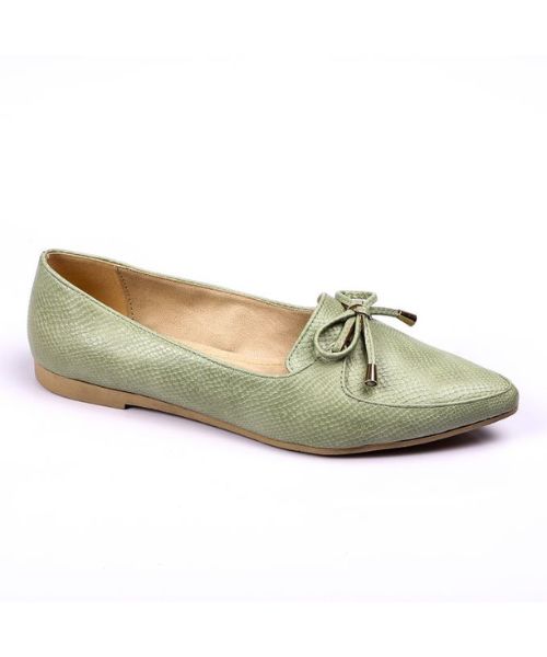 XO Style Patterned Ballerina Faux Leather For Women - Olive