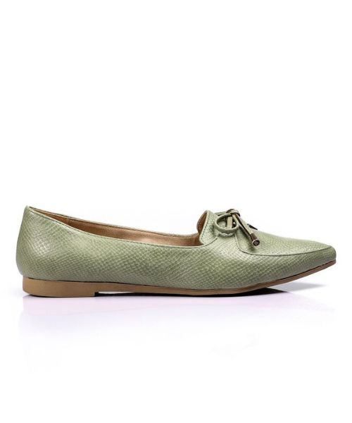 XO Style Patterned Ballerina Faux Leather For Women - Olive