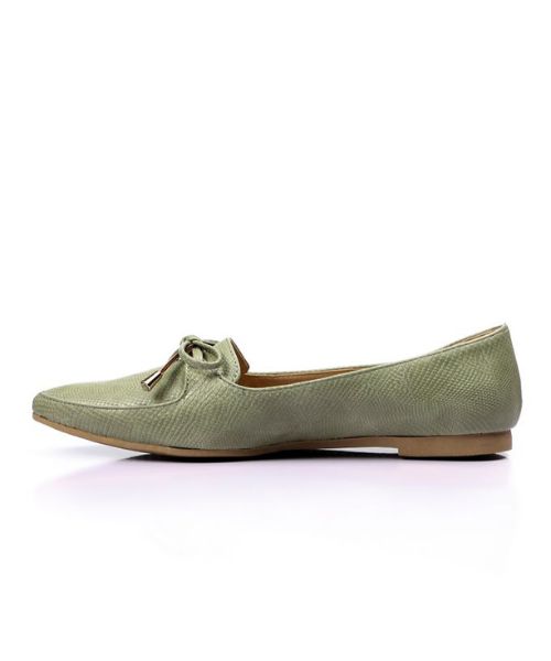XO Style Patterned Ballerina Faux Leather For Women - Olive