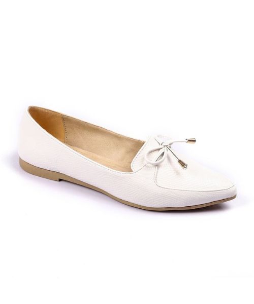 XO Style Patterned Ballerina Faux Leather For Women - White