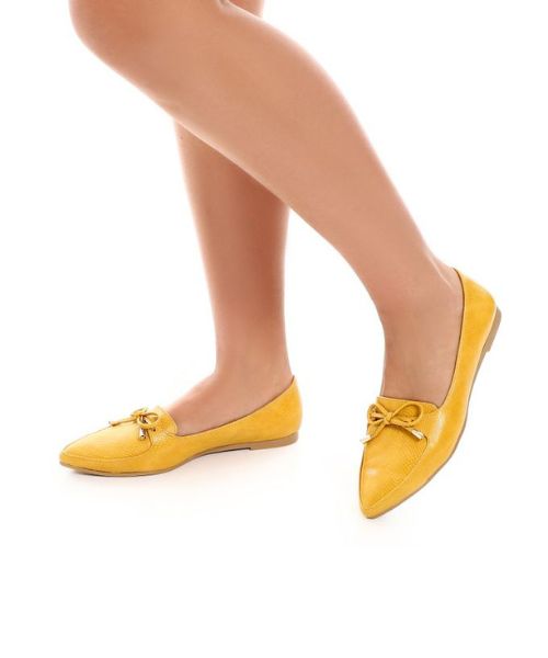 XO Style Patterned Ballerina Faux Leather For Women - Yellow