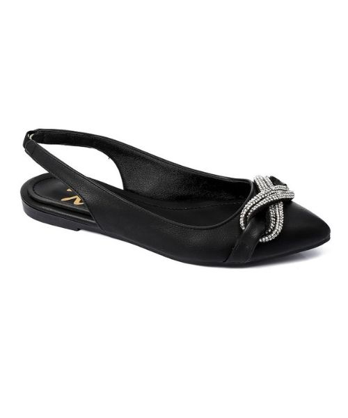 XO Style Decorated Ballerina Faux Leather For Women - Black