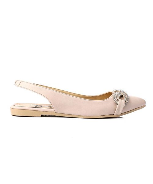 XO Style Decorated Ballerina Faux Leather For Women - Beige