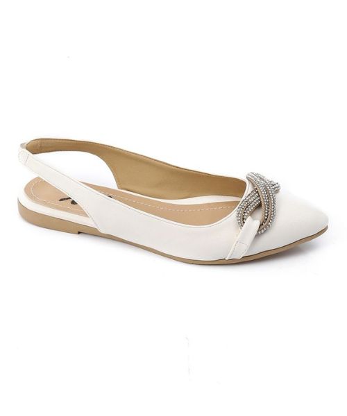 XO Style Decorated Ballerina Faux Leather For Women - White