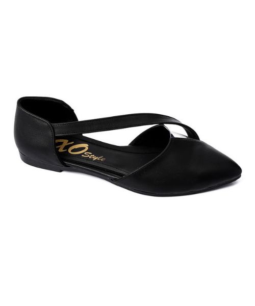 XO Style Solid Ballerina Faux Leather For Women - Black