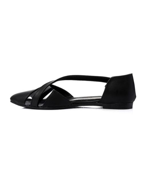 XO Style Solid Ballerina Faux Leather For Women - Black