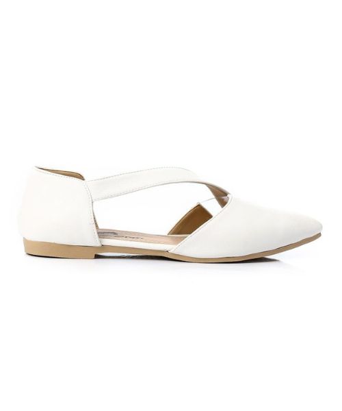 XO Style Solid Ballerina Faux Leather For Women - White