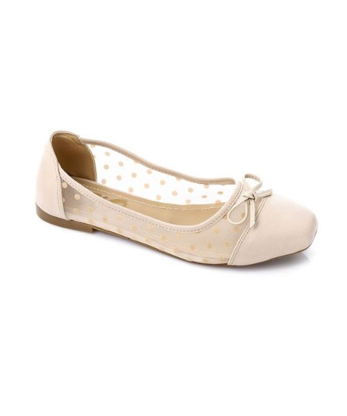 XO Style Decorated Ballerina Faux Leather For Women - Beige