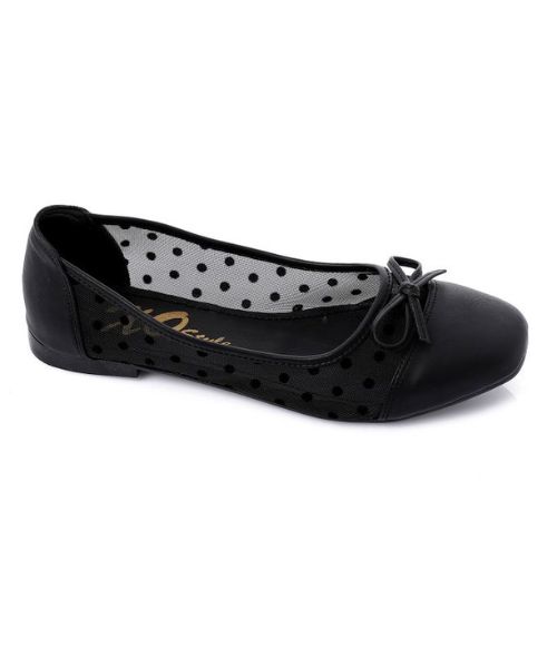 XO Style Decorated Ballerina Faux Leather For Women - Black