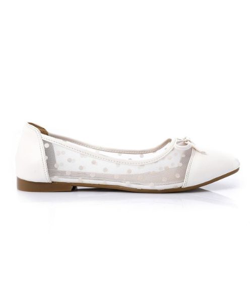 XO Style Decorated Ballerina Faux Leather For Women - White