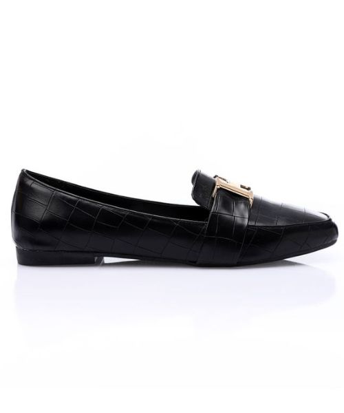 XO Style Decorated Ballerina Faux Leather For Women - Black