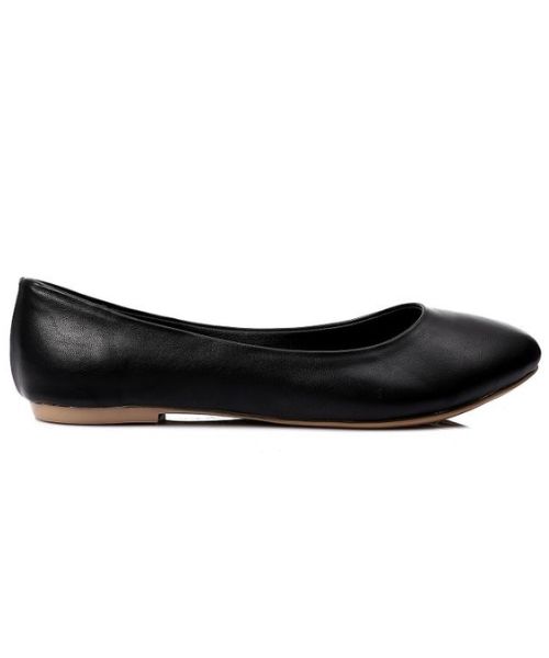 XO Style Solid Ballerina Faux Leather For Women - Black