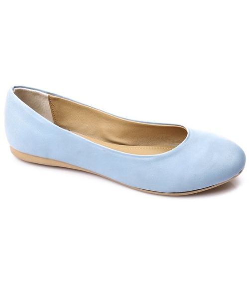 XO Style Solid Ballerina Faux Leather For Women - Blue