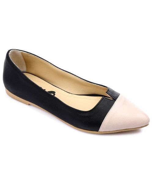 XO Style Solid Ballerina Faux Leather For Women - Black Beige