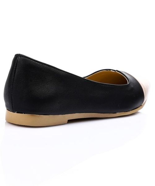 XO Style Solid Ballerina Faux Leather For Women - Black Beige