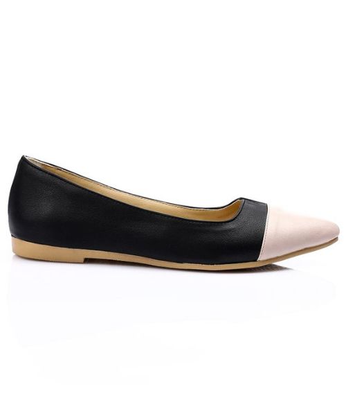 XO Style Solid Ballerina Faux Leather For Women - Black Beige