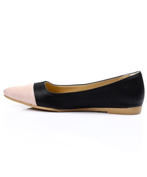 XO Style Solid Ballerina Faux Leather For Women - Black Beige