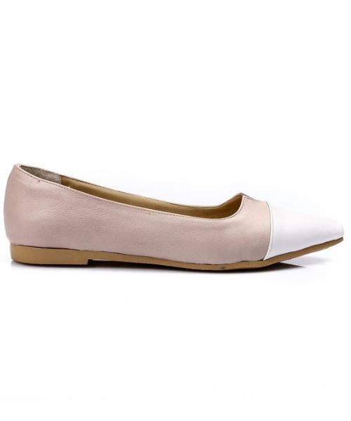 XO Style Solid Ballerina Faux Leather For Women - Beige White