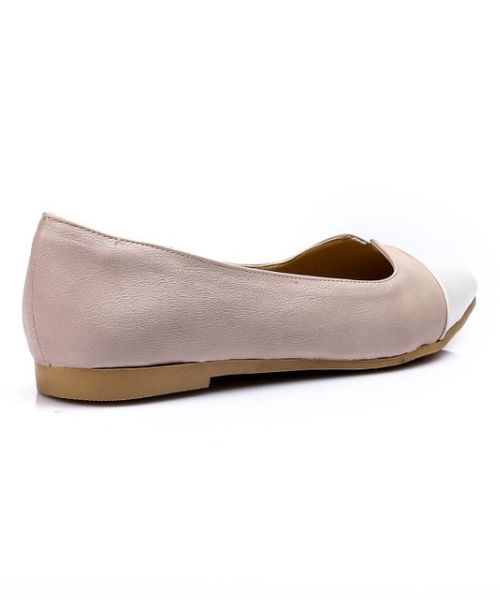 XO Style Solid Ballerina Faux Leather For Women - Beige White