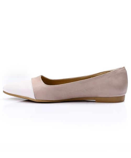 XO Style Solid Ballerina Faux Leather For Women - Beige White