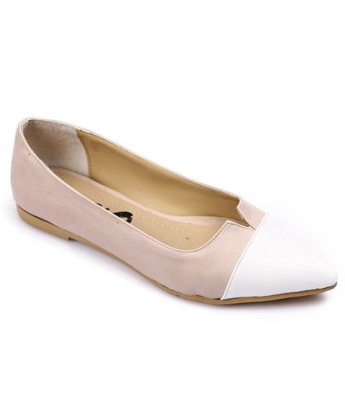 XO Style Solid Ballerina Faux Leather For Women - Beige White