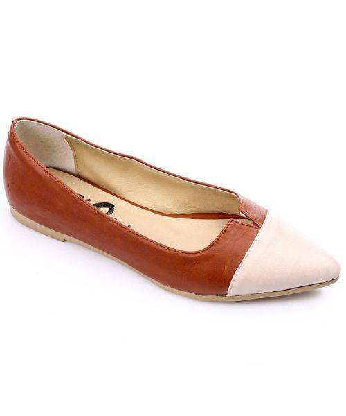 XO Style Solid Ballerina Faux Leather For Women - Havana Beige