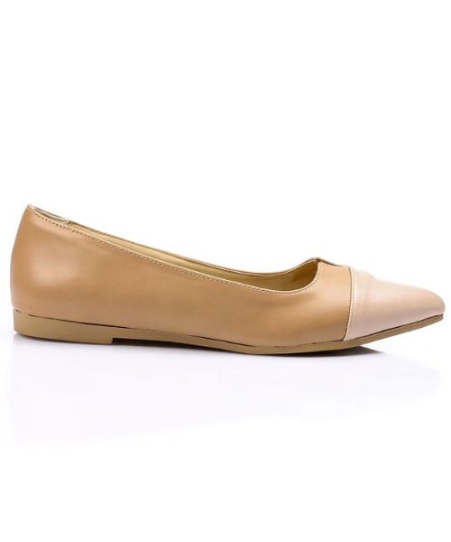 XO Style Solid Ballerina Faux Leather For Women - Cafe Beige