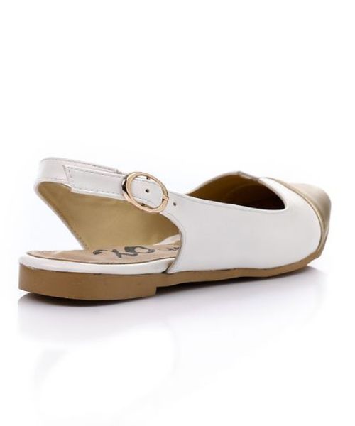 XO Style Solid Ballerina Faux Leather For Women - White Gold